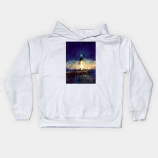 Lighthouse and sea - watercolour painting Kids Hoodie